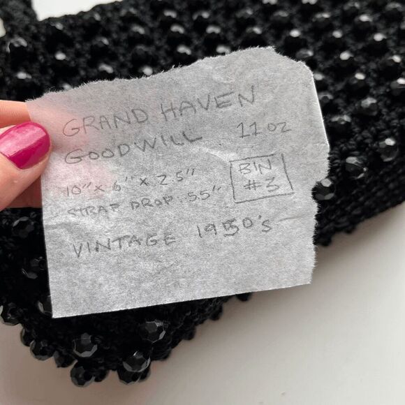 1950s Vintage Italian Black Beaded Crochet Handbag Ritten Exclusive - Picture 9 of 9